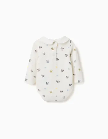 Long sleeve bodysuit with Minnie motif for newborn girls, white