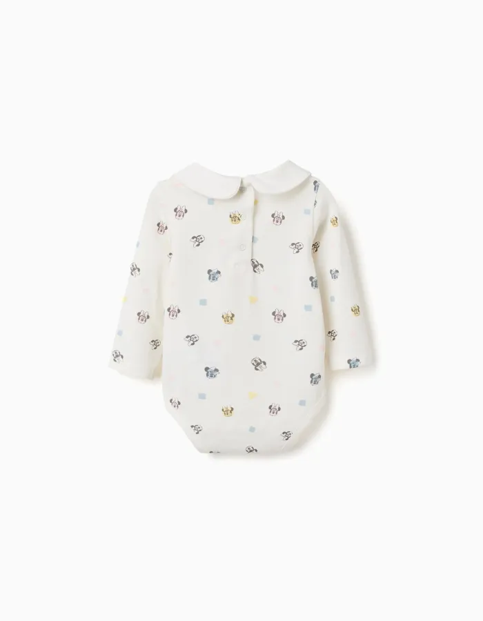 Long sleeve bodysuit with Minnie motif for newborn girls, white