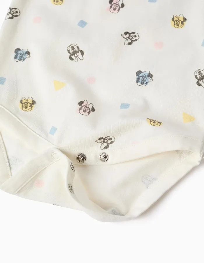 Long sleeve bodysuit with Minnie motif for newborn girls, white