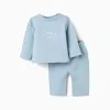 Brushed jogging set with embossed print for newborn boys, light blue