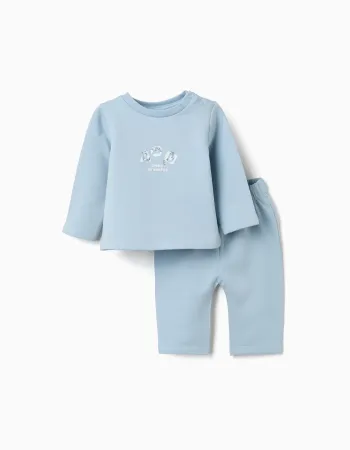 Brushed jogging set with embossed print for newborn boys, light blue