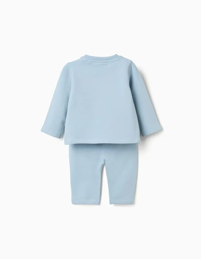 Brushed jogging set with embossed print for newborn boys, light blue