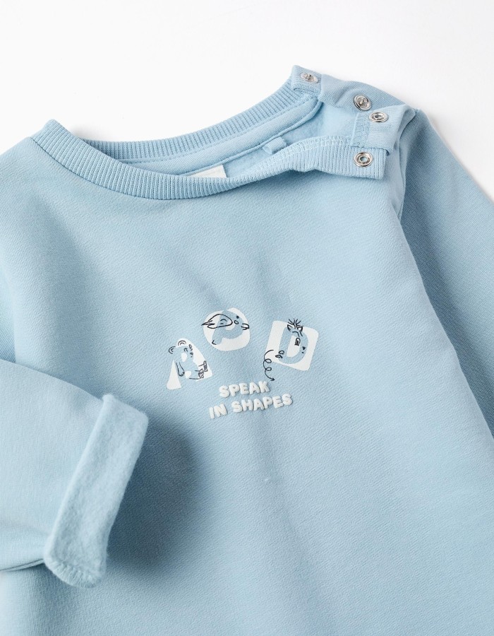 Brushed jogging set with embossed print for newborn boys, light blue
