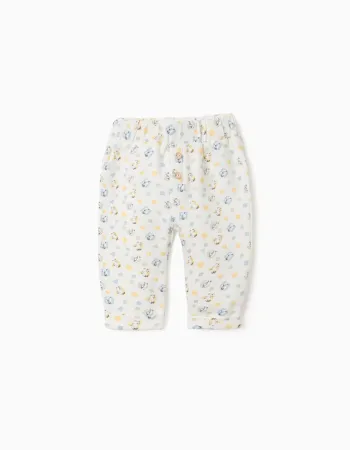 Brushed trousers with colourful pattern for newborns, white