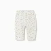 Brushed trousers with colourful pattern for newborns, white