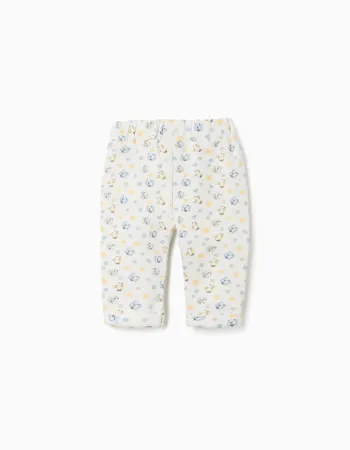 Brushed trousers with colourful pattern for newborns, white