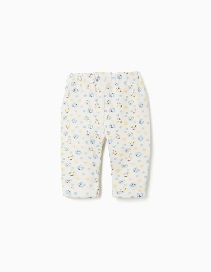 Brushed trousers with colourful pattern for newborns, white