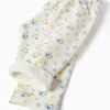 Brushed trousers with colourful pattern for newborns, white