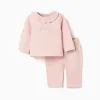Brushed jogging set with embossed print for newborn girls, light pink