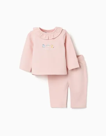 Brushed jogging set with embossed print for newborn girls, light pink