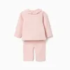 Brushed jogging set with embossed print for newborn girls, light pink