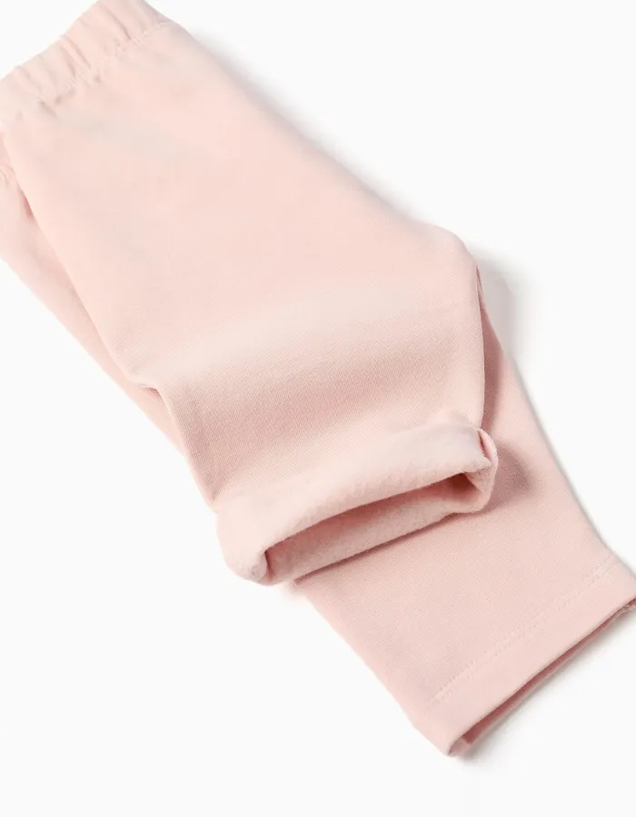 Brushed jogging set with embossed print for newborn girls, light pink