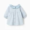 Long sleeve brushed dress with stripes for newborn girls, blue/white