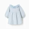 Long sleeve brushed dress with stripes for newborn girls, blue/white