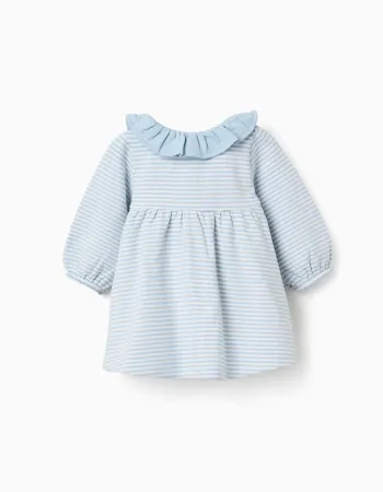 Long sleeve brushed dress with stripes for newborn girls, blue/white