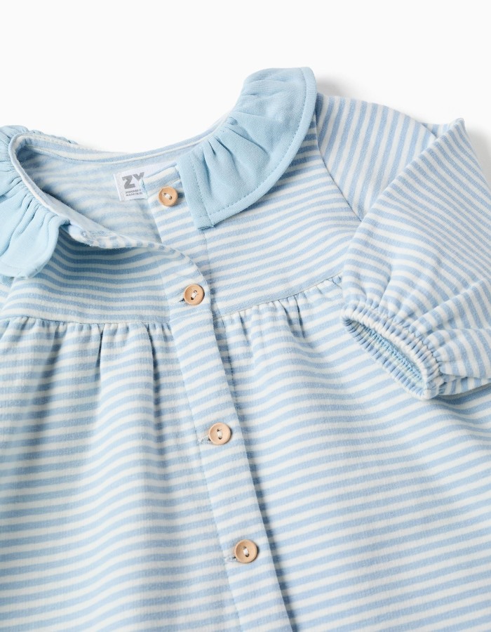 Long sleeve brushed dress with stripes for newborn girls, blue/white