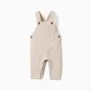Twill dungarees with front pocket for newborn boys, light beige