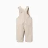 Twill dungarees with front pocket for newborn boys, light beige