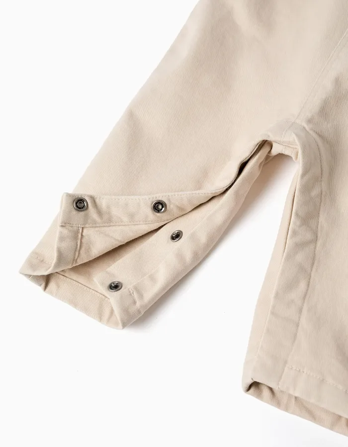 Twill dungarees with front pocket for newborn boys, light beige