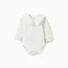 Long sleeve cotton bodysuit with ruffles for newborn girls, white