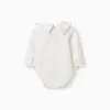Long sleeve cotton bodysuit with ruffles for newborn girls, white