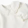 Long sleeve cotton bodysuit with ruffles for newborn girls, white