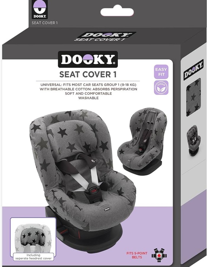Car Seat Liner Gr 1 by Dooky, Grey Stars
