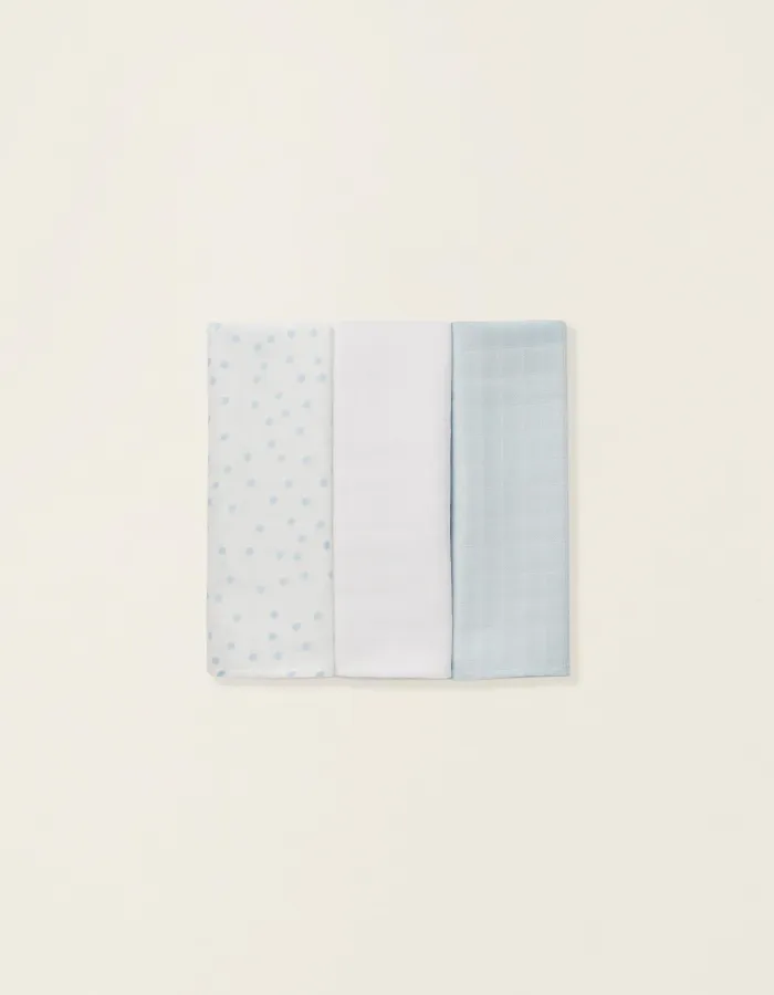 3 Muslin Squares 65 X 65 CM ZY BABY BLUE