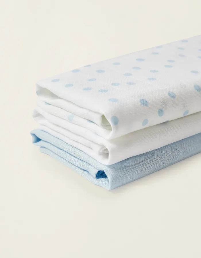3 Muslin Squares 65 X 65 CM ZY BABY BLUE
