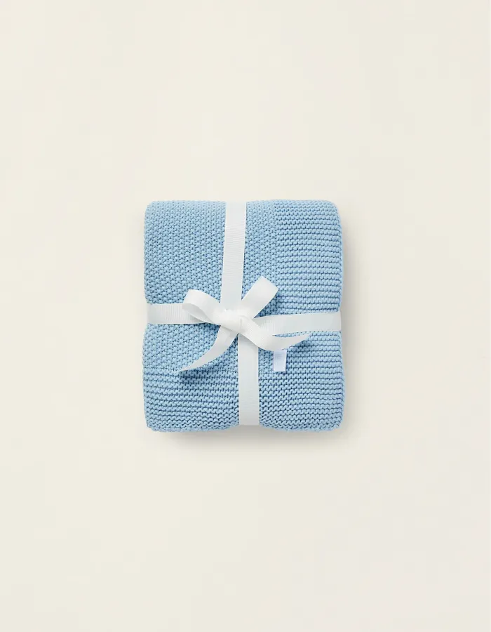 Knitted Blanket Plain 75X90Cm Zy Baby Blue