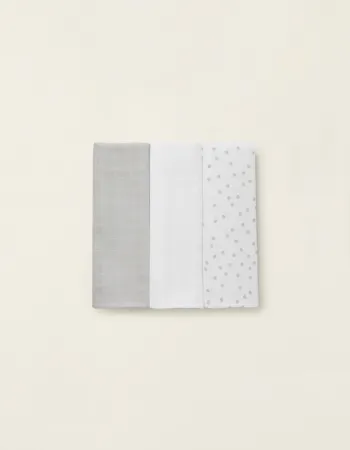 3 Nappy Squares Dots 65X65 Grey Zy Baby