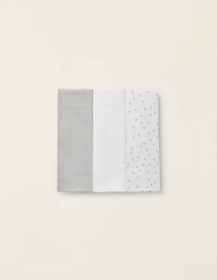 3 Nappy Squares Dots 65X65 Grey Zy Baby