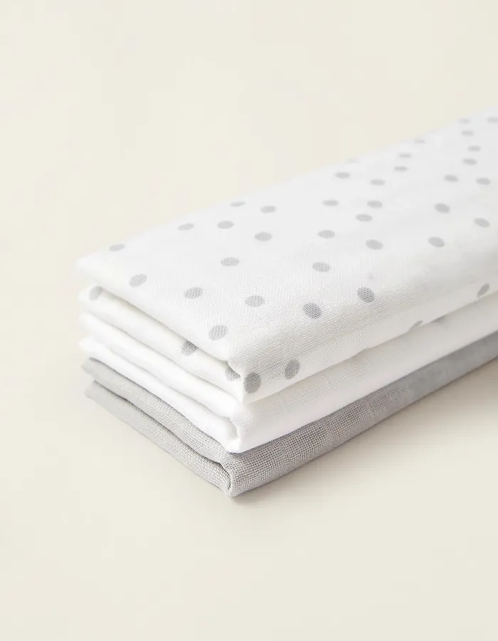 3 Nappy Squares Dots 65X65 Grey Zy Baby