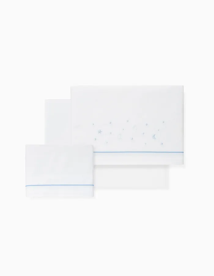 3-Piece Set Cotton Bed Sheets Interbaby 'Stars' 60x120 cm, Blue