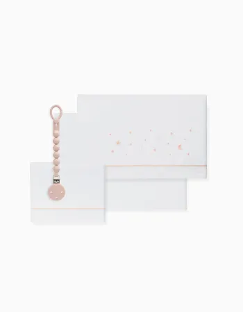 3-Piece Set Cotton Bed Sheets Interbaby 'Stars' 60x120 cm, Pink