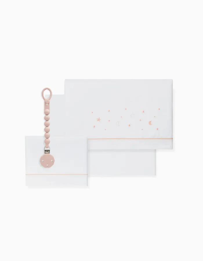 3-Piece Set Cotton Bed Sheets Interbaby 'Stars' 60x120 cm, Pink