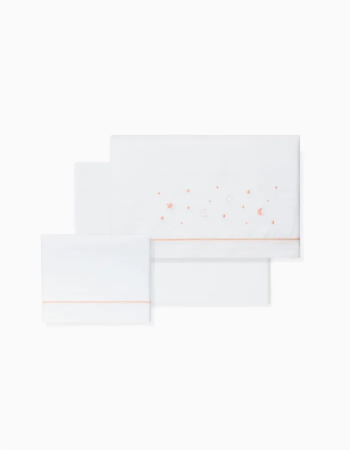 3-Piece Set Cotton Bed Sheets Interbaby 'Stars' 60x120 cm, Pink