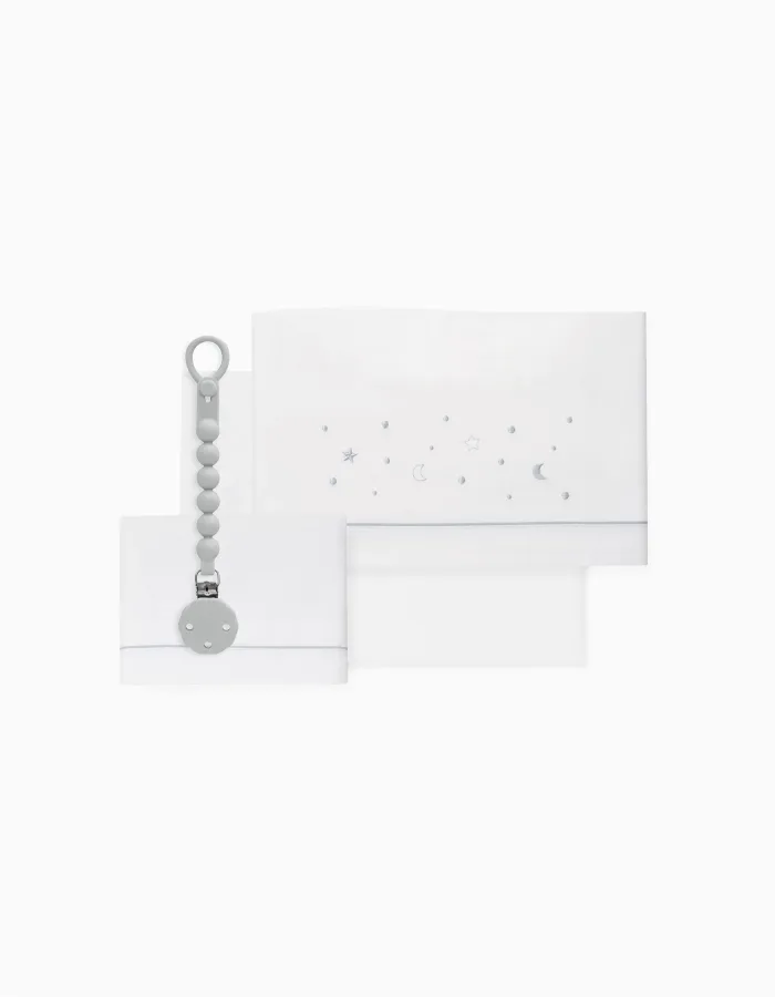 3-Piece Set Cotton Bed Sheets Interbaby 'Stars' 60x120 cm, Grey