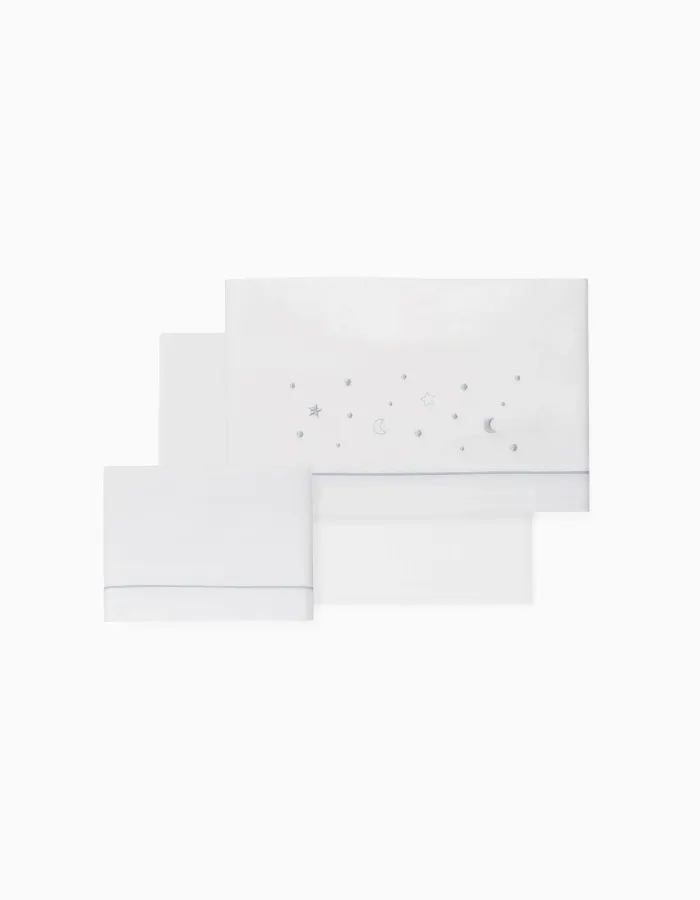 3-Piece Set Cotton Bed Sheets Interbaby 'Stars' 60x120 cm, Grey