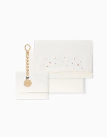 3-Piece Set Cotton Bed Sheets Interbaby 'Stars' 60x120 cm, Beige