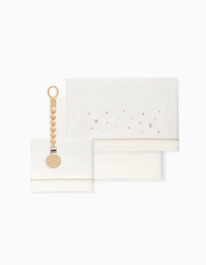 3-Piece Set Cotton Bed Sheets Interbaby 'Stars' 60x120 cm, Beige