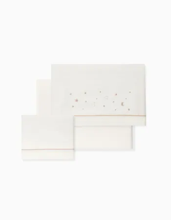 3-Piece Set Cotton Bed Sheets Interbaby 'Stars' 60x120 cm, Beige