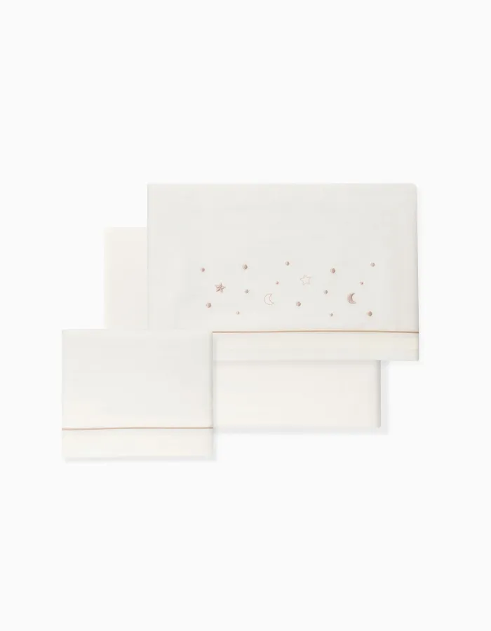 3-Piece Set Cotton Bed Sheets Interbaby 'Stars' 60x120 cm, Beige