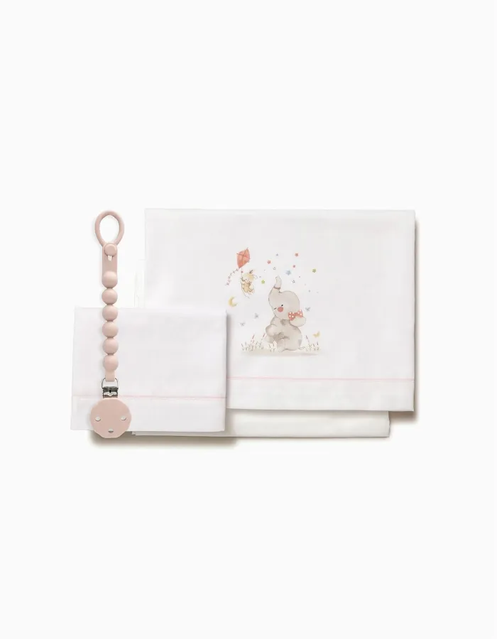 Cotton Bedding Set 3 Pcs Interbaby Elephant 60X120 Cm, Pink
