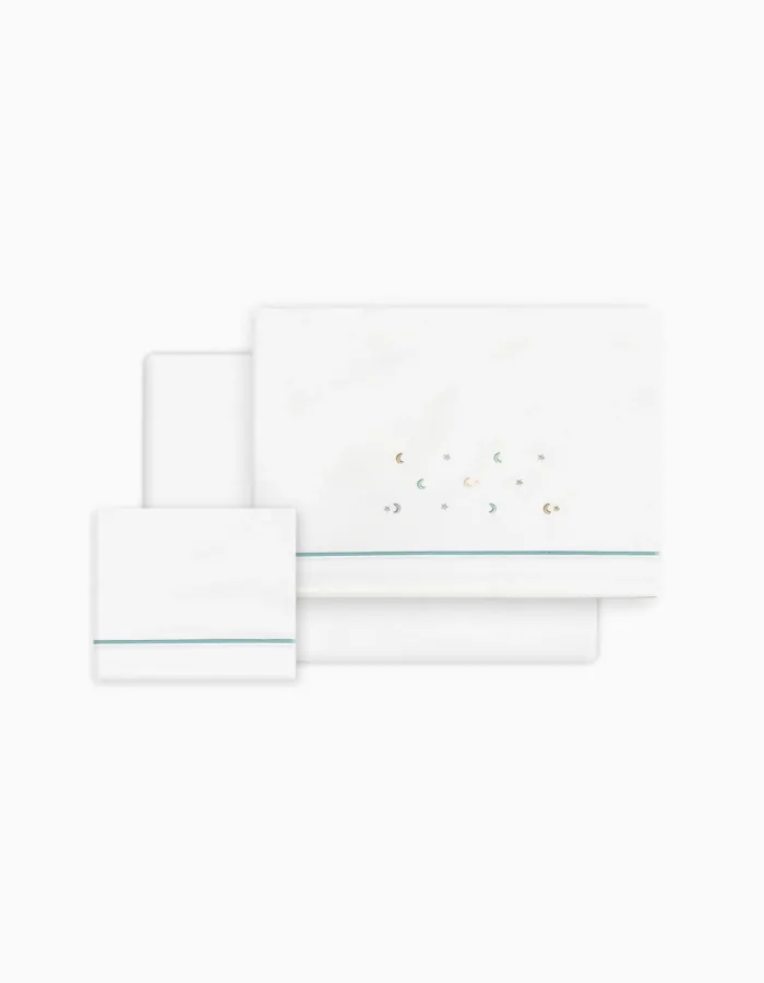 Cotton Bedding Set 3 Pcs Interbaby Stars 60X120 Cm, Green