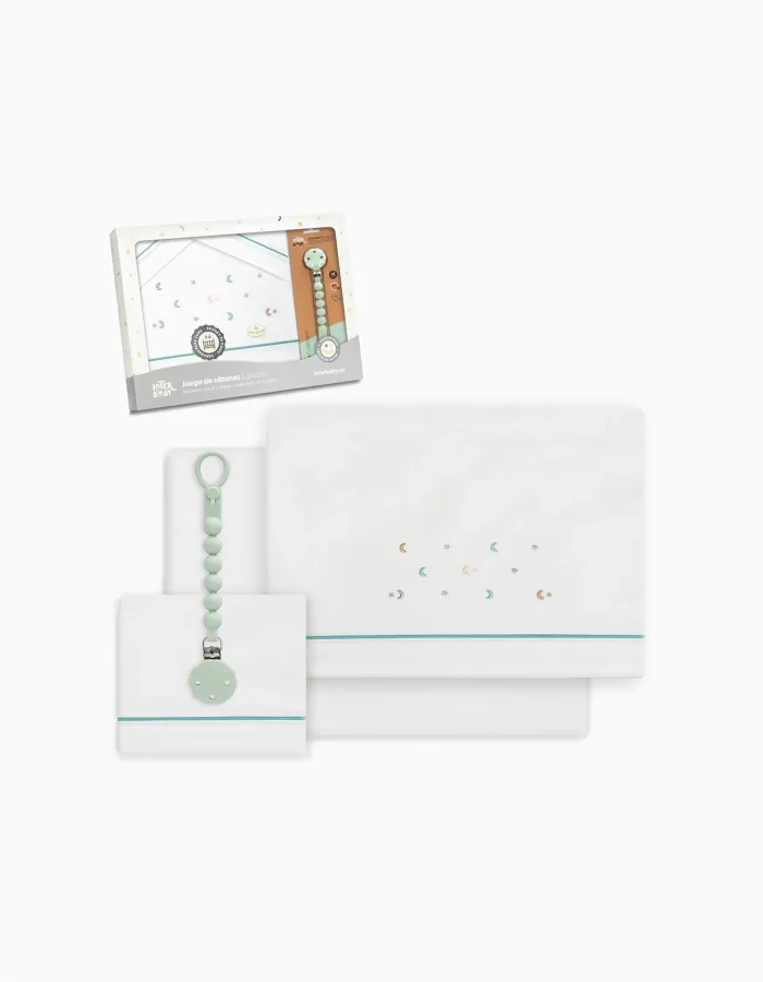 Cotton Bedding Set 3 Pcs Interbaby Stars 60X120 Cm, Green