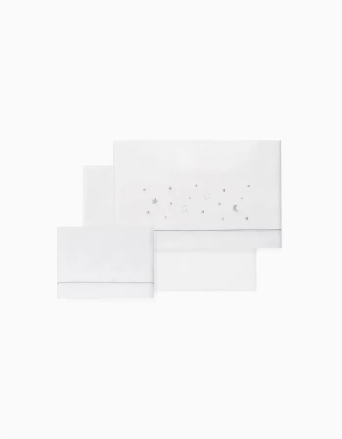 Bedding Set 3 Pcs Interbaby Cotton 85X55cm, Stars Grey