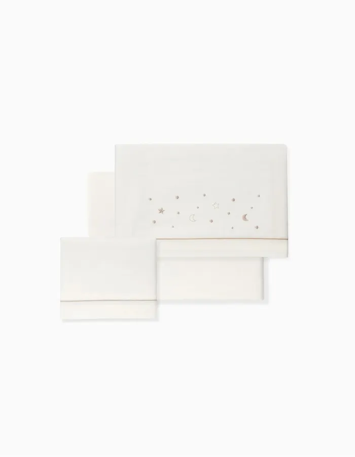 Bedding Set 3 Pcs Interbaby Cotton 85X55cm, Stars Beige