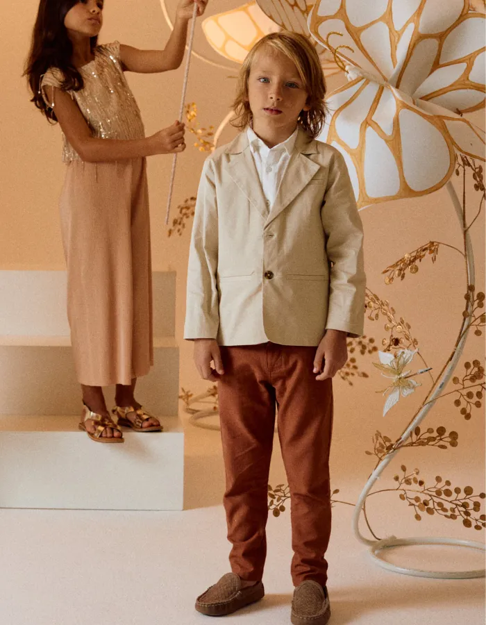 Beige Twill Blazer for Boys