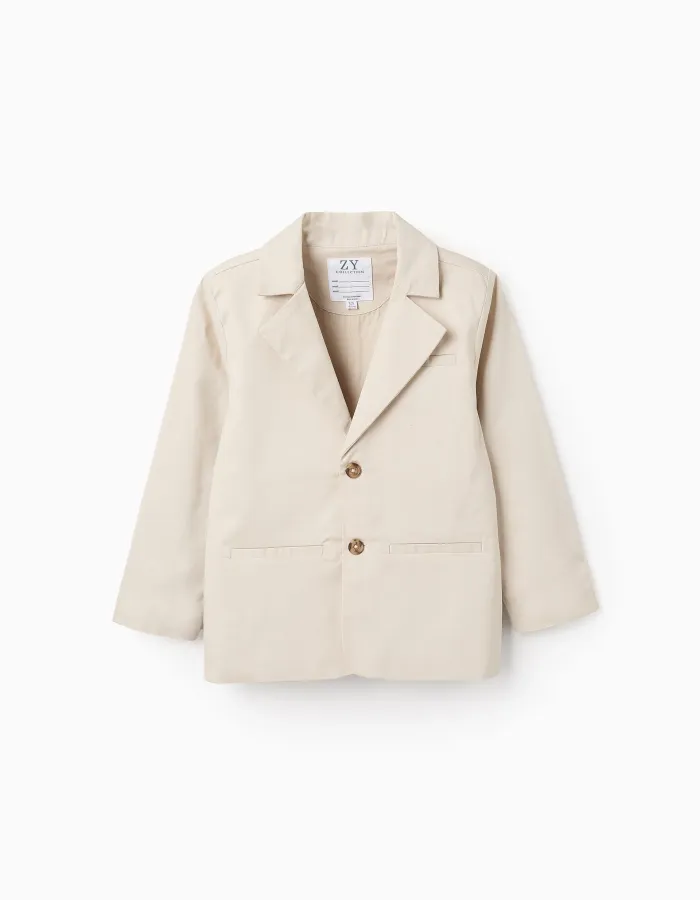 Beige Twill Blazer for Boys